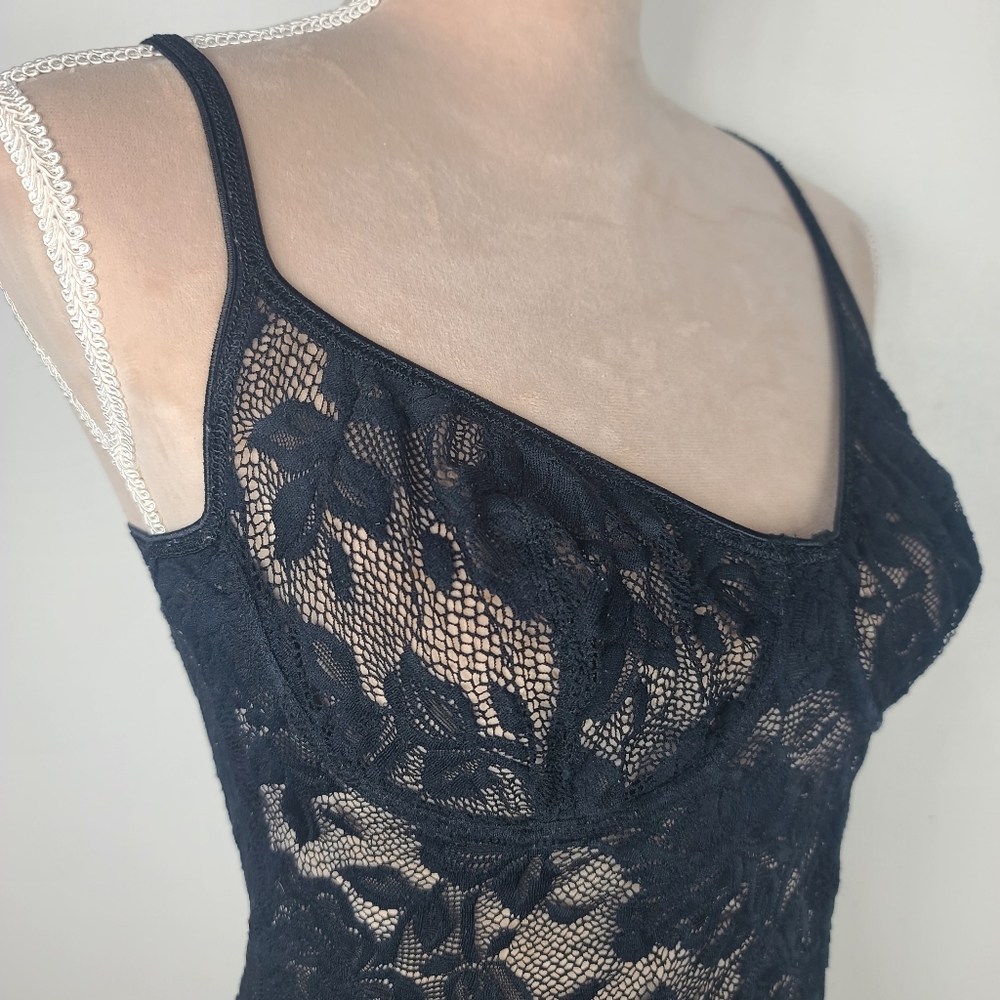 Vintage 90's Victoria’s Secret Black Stretch Lace Demi Teddy Bodysuit 36C - Picture 6 of 12